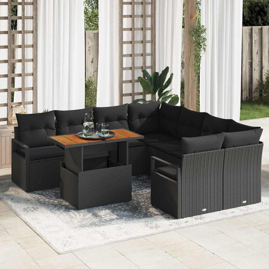 Tuin Sofa Set met opslag 9 pcs Zwart Poly riet