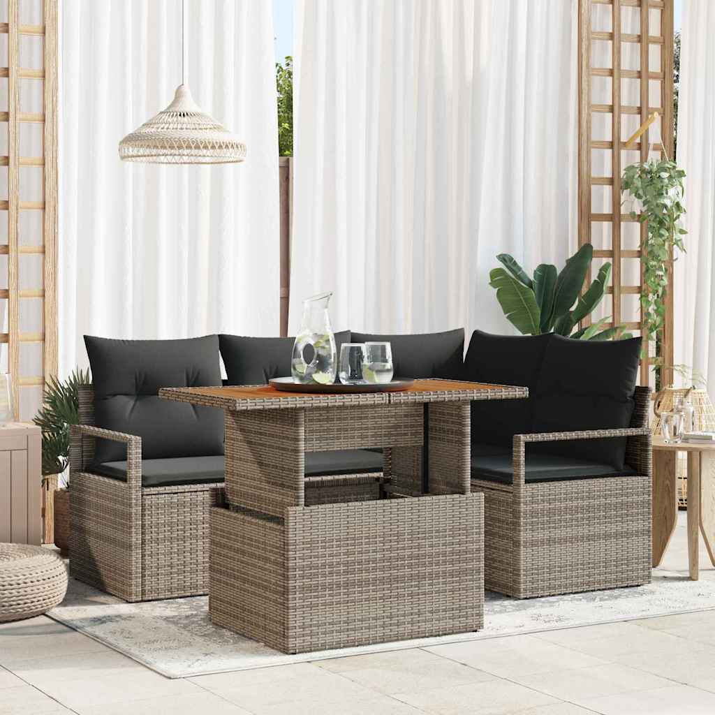 Tuin Sofa Set met opslag 5 pcs Grijs Poly riet