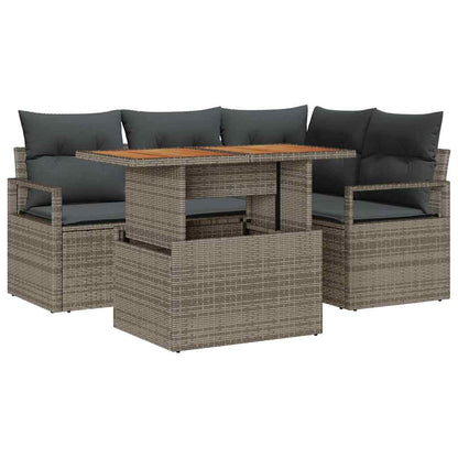 Tuin Sofa Set met opslag 5 pcs Grijs Poly riet