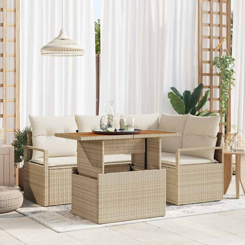Tuin Sofa Set met opslag 5 pcs Beige Poly riet