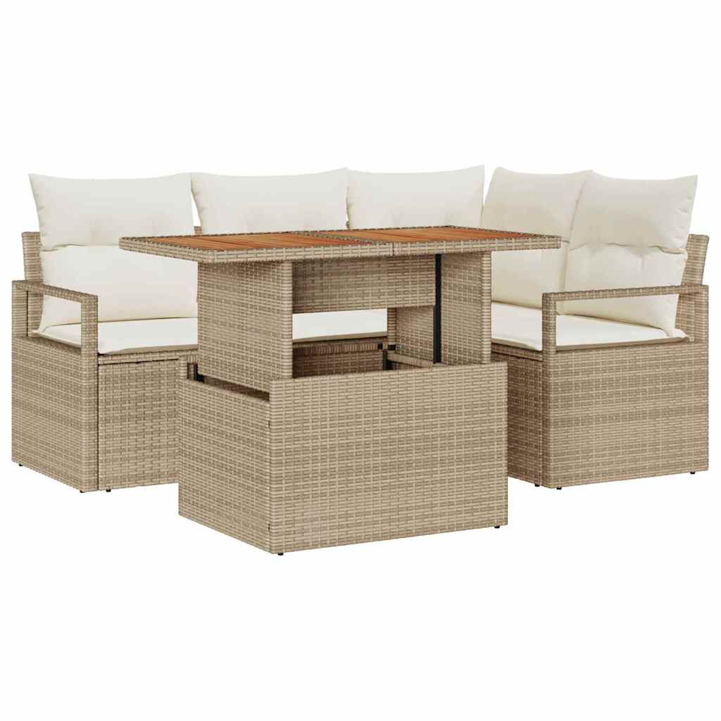 Tuin Sofa Set met opslag 5 pcs Beige Poly riet