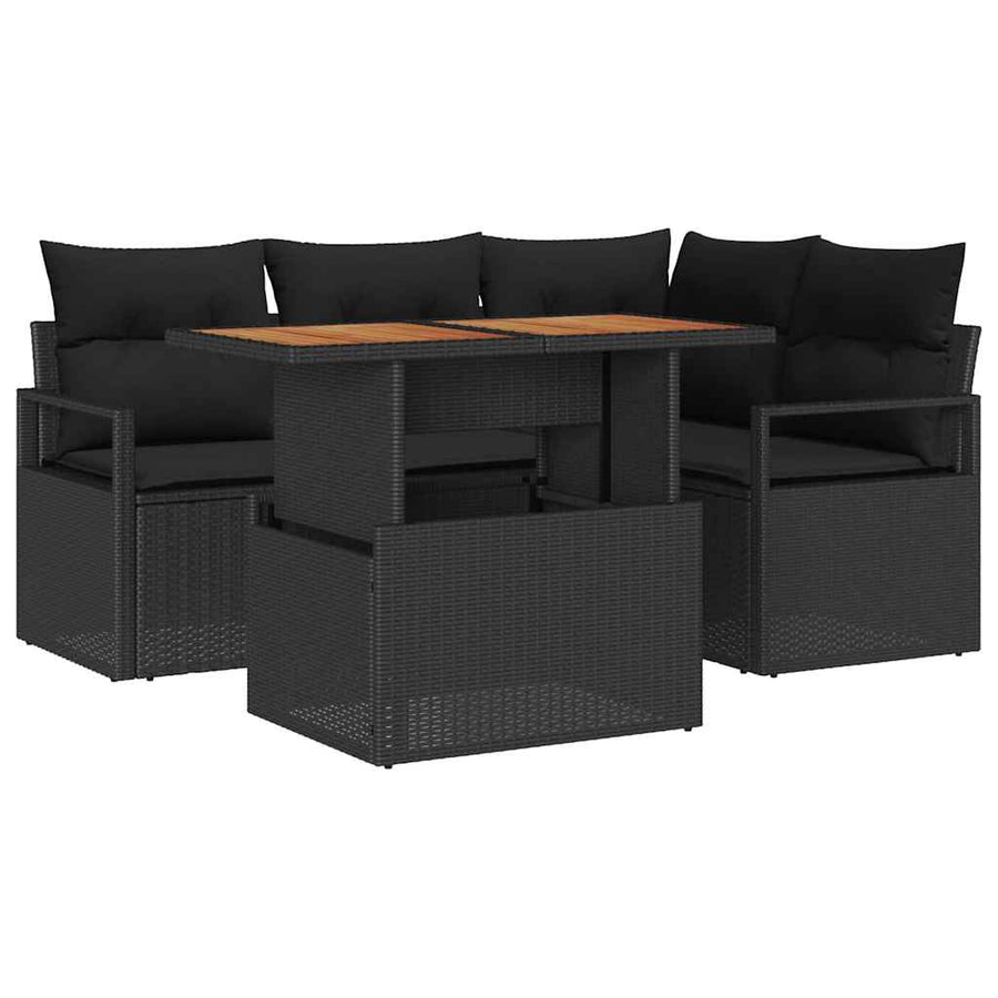 Tuin Sofa Set met opslag 5 pcs Zwart Poly riet