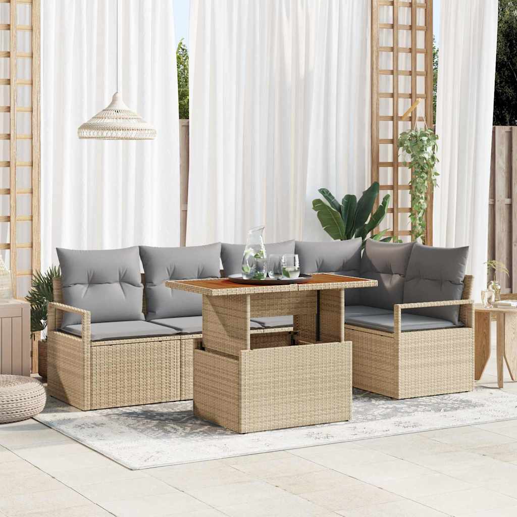 Tuin Sofa Set met opslag 6 pcs Beige Poly riet