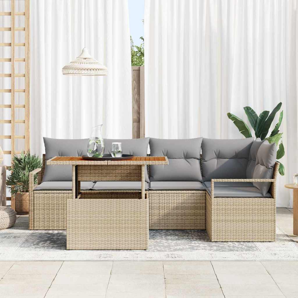 Tuin Sofa Set met opslag 6 pcs Beige Poly riet