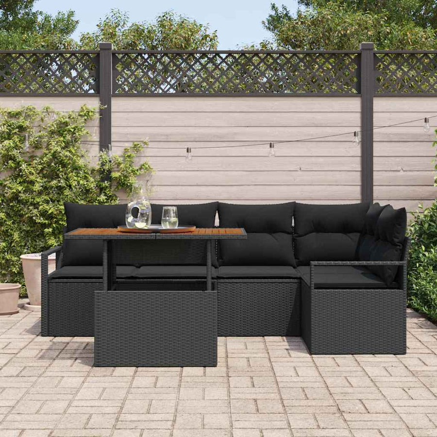 Tuin Sofa Set met opslag 6 pcs Zwart Poly riet