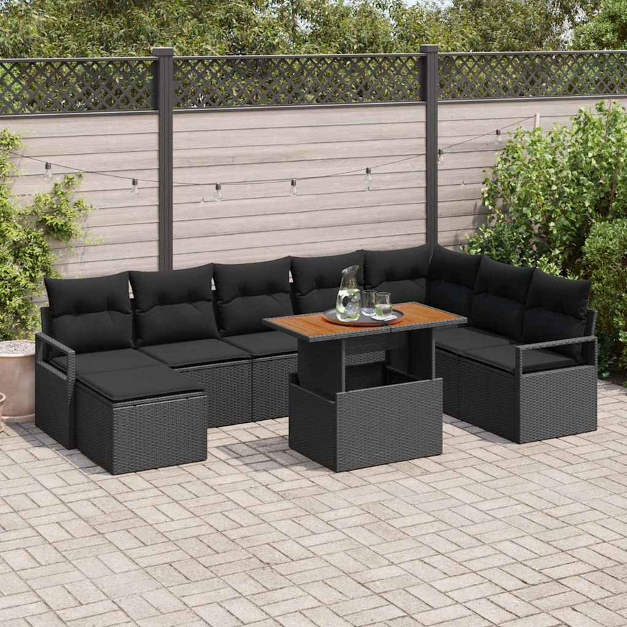Tuin Sofa Set met opslag 9 pcs Zwart Poly riet