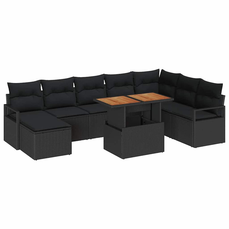 Tuin Sofa Set met opslag 9 pcs Zwart Poly riet