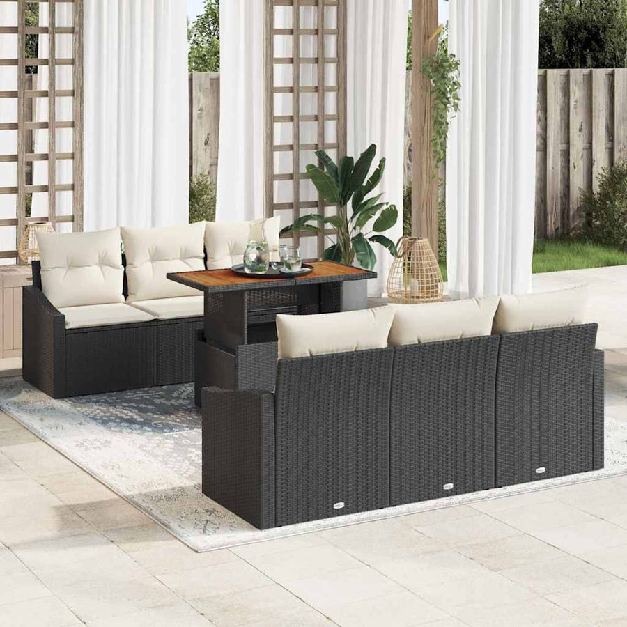 Tuin Sofa Set met opslag 7 pcs Zwart Poly riet