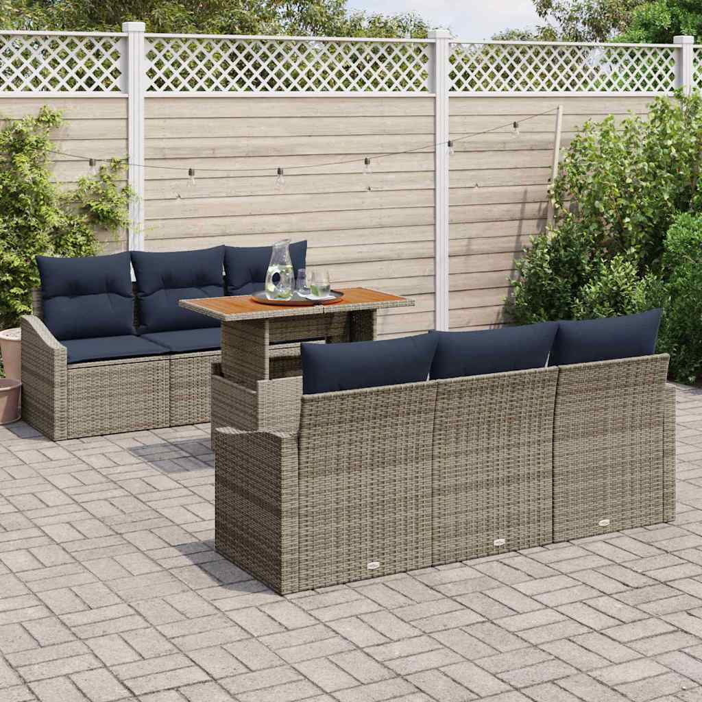 Tuin Sofa Set met opslag 7 pcs Grijs Poly riet