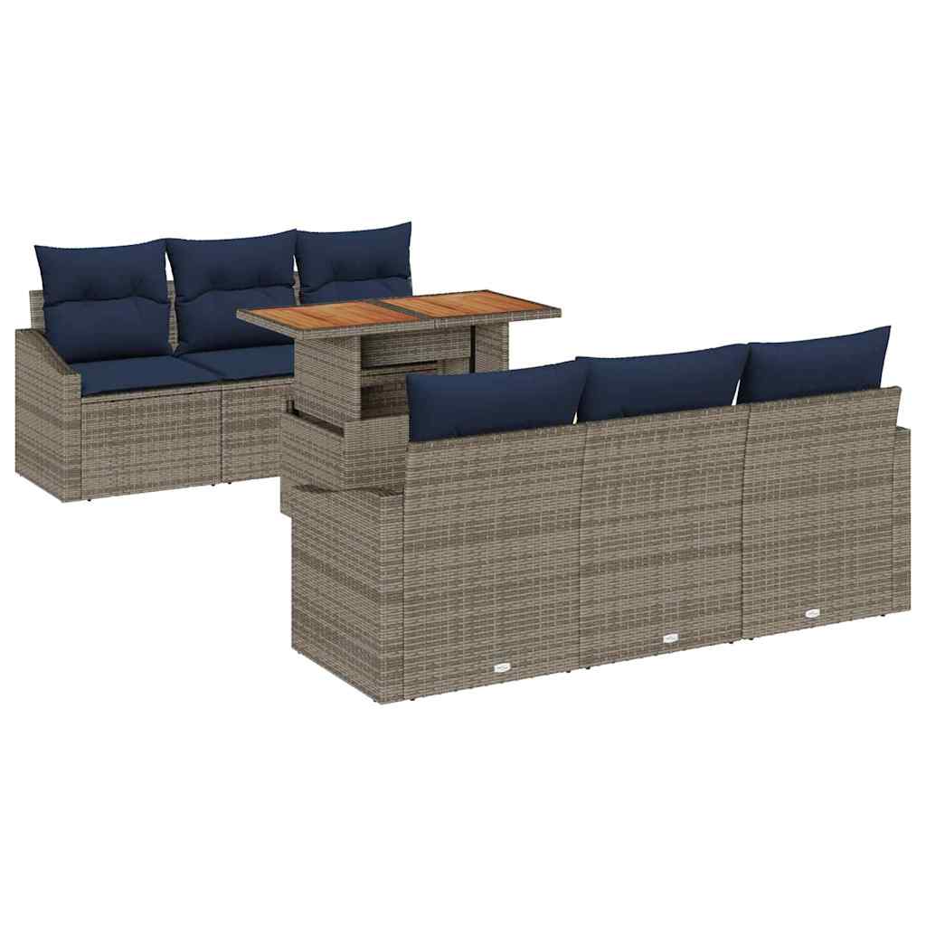 Tuin Sofa Set met opslag 7 pcs Grijs Poly riet
