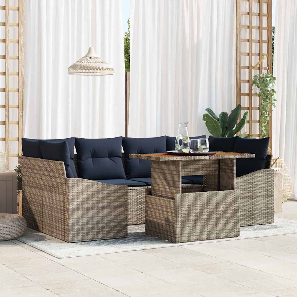 Tuin Sofa Set met opslag 7 pcs Grijs Poly riet