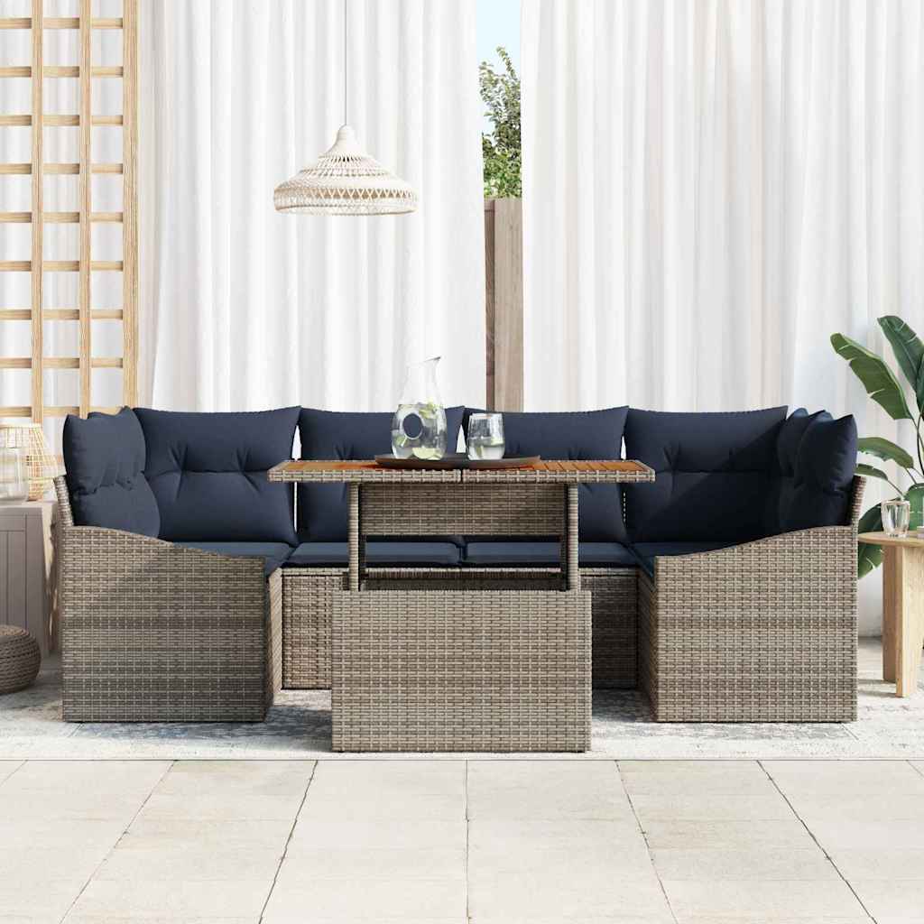 Tuin Sofa Set met opslag 7 pcs Grijs Poly riet