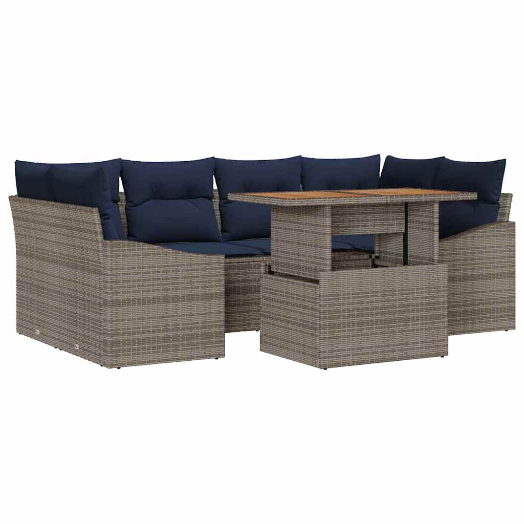 Tuin Sofa Set met opslag 7 pcs Grijs Poly riet