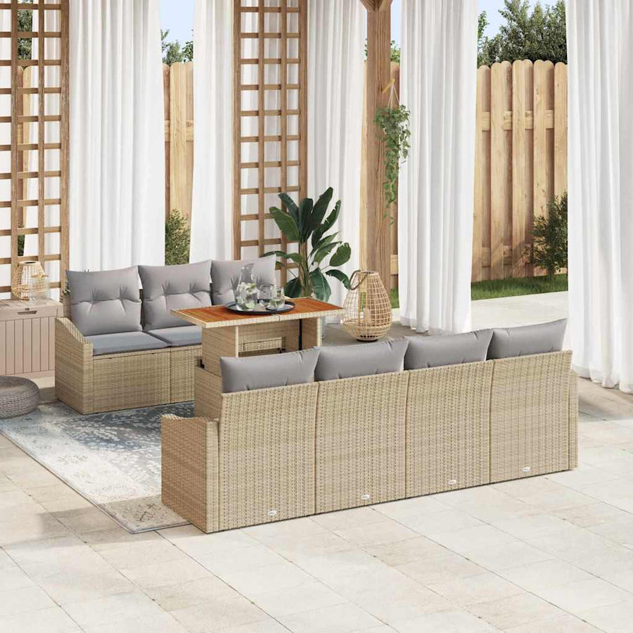 Tuin Sofa Set met opslag 8 pcs Beige Poly riet