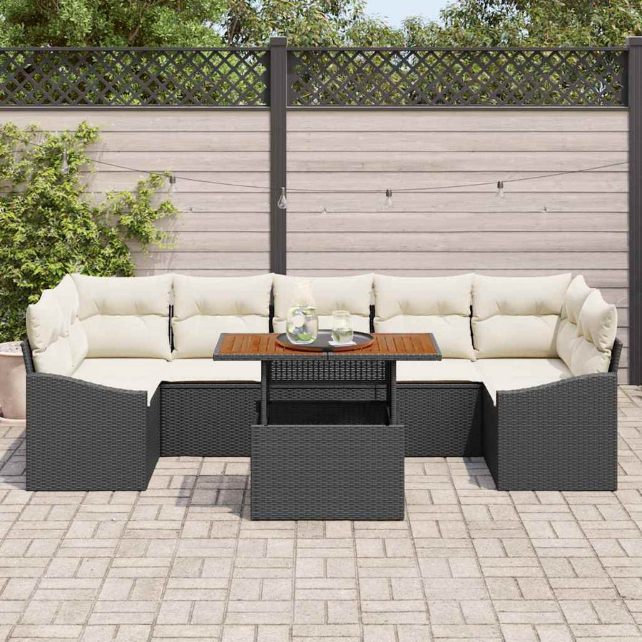 Tuin Sofa Set met kussen met opslag 8 pcs Zwart en Beige