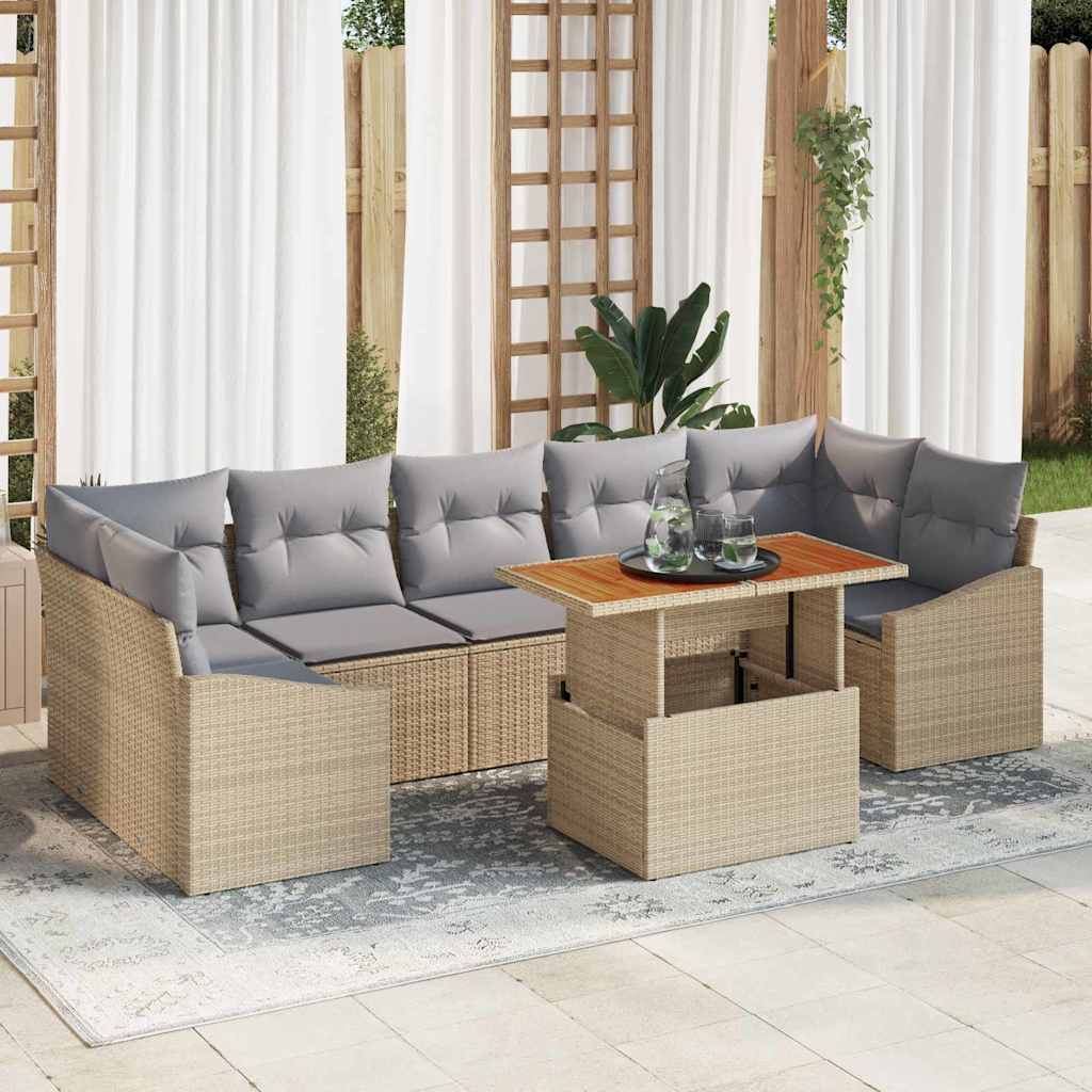 Tuin Sofa Set met kussen met opslag 8 pcs Beige, Lichtgrijs
