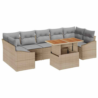 Tuin Sofa Set met kussen met opslag 8 pcs Beige, Lichtgrijs