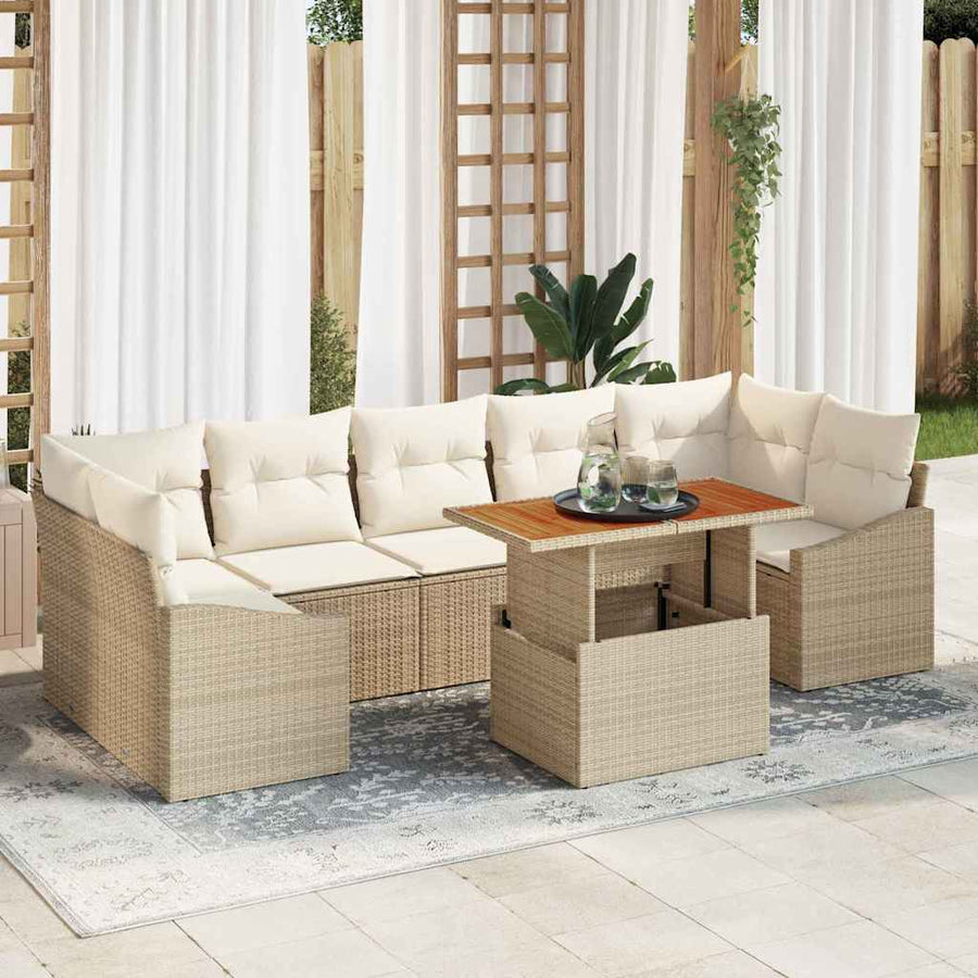 Tuin Sofa Set met kussen met opslag 8 pcs Beige en Crème