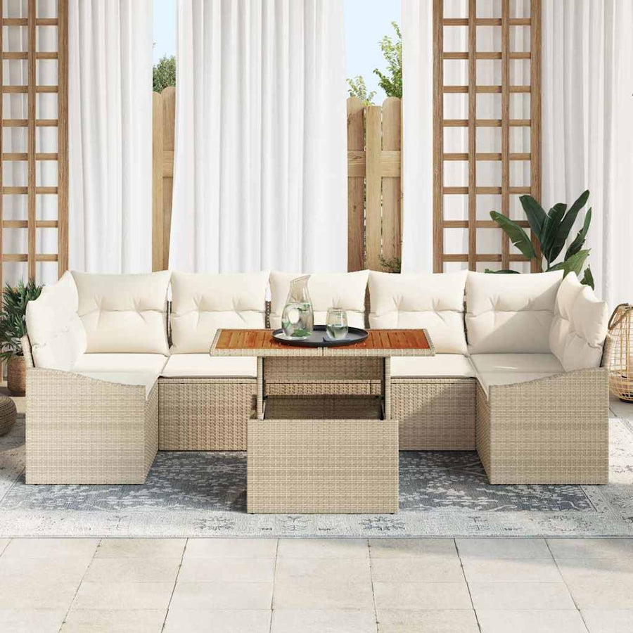 Tuin Sofa Set met kussen met opslag 8 pcs Beige en Crème