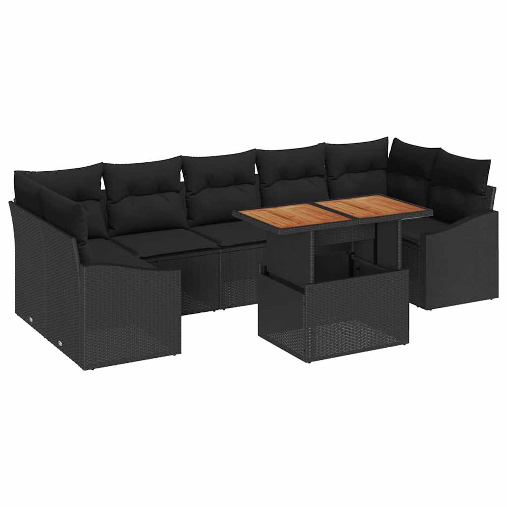 Tuin Sofa Set 8 pcs Zwart Poly Rattan en Poedergecoat Staal