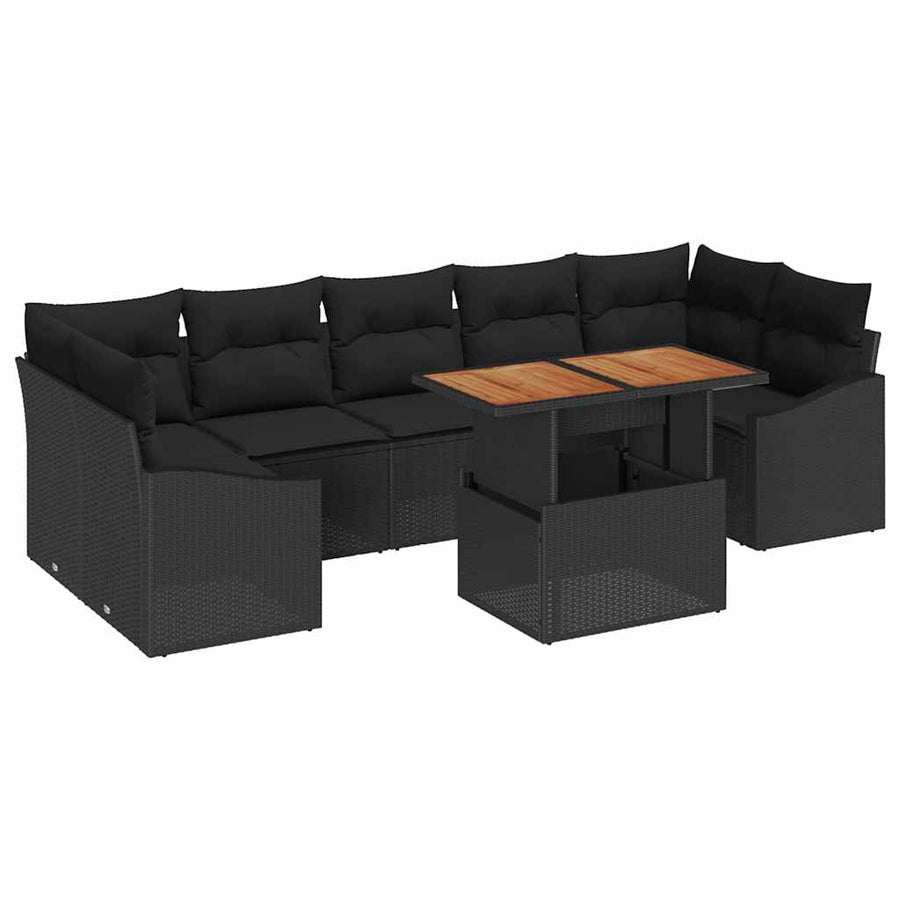 Tuin Sofa Set 8 pcs Zwart Poly Rattan en Poedergecoat Staal