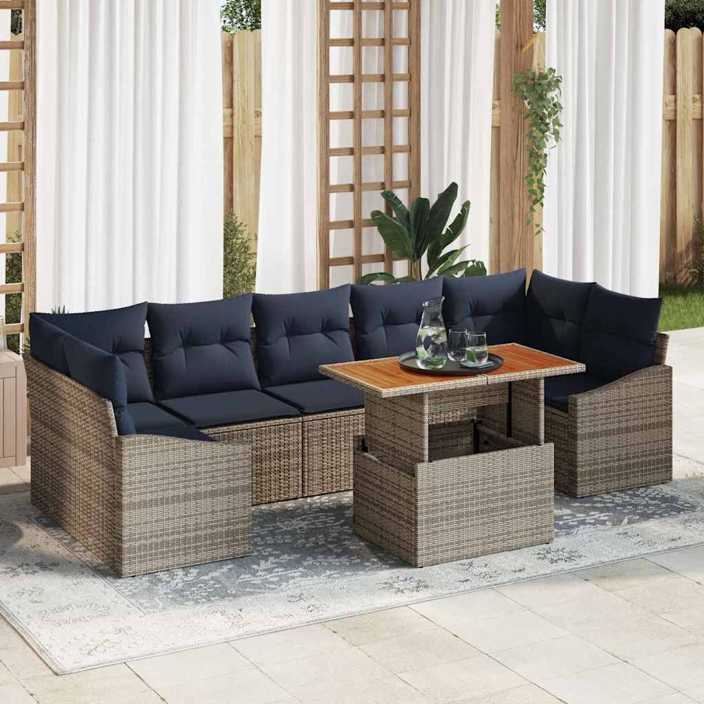 Tuin Sofa Set met opslag 8 pcs Grijs Poly riet