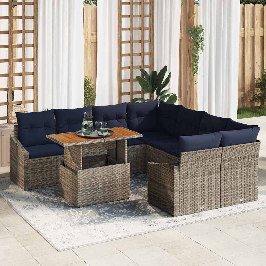 Tuin Sofa Set met opslag 9 pcs Grijs Poly riet