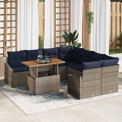 Tuin Sofa Set met opslag 9 pcs Grijs Poly riet