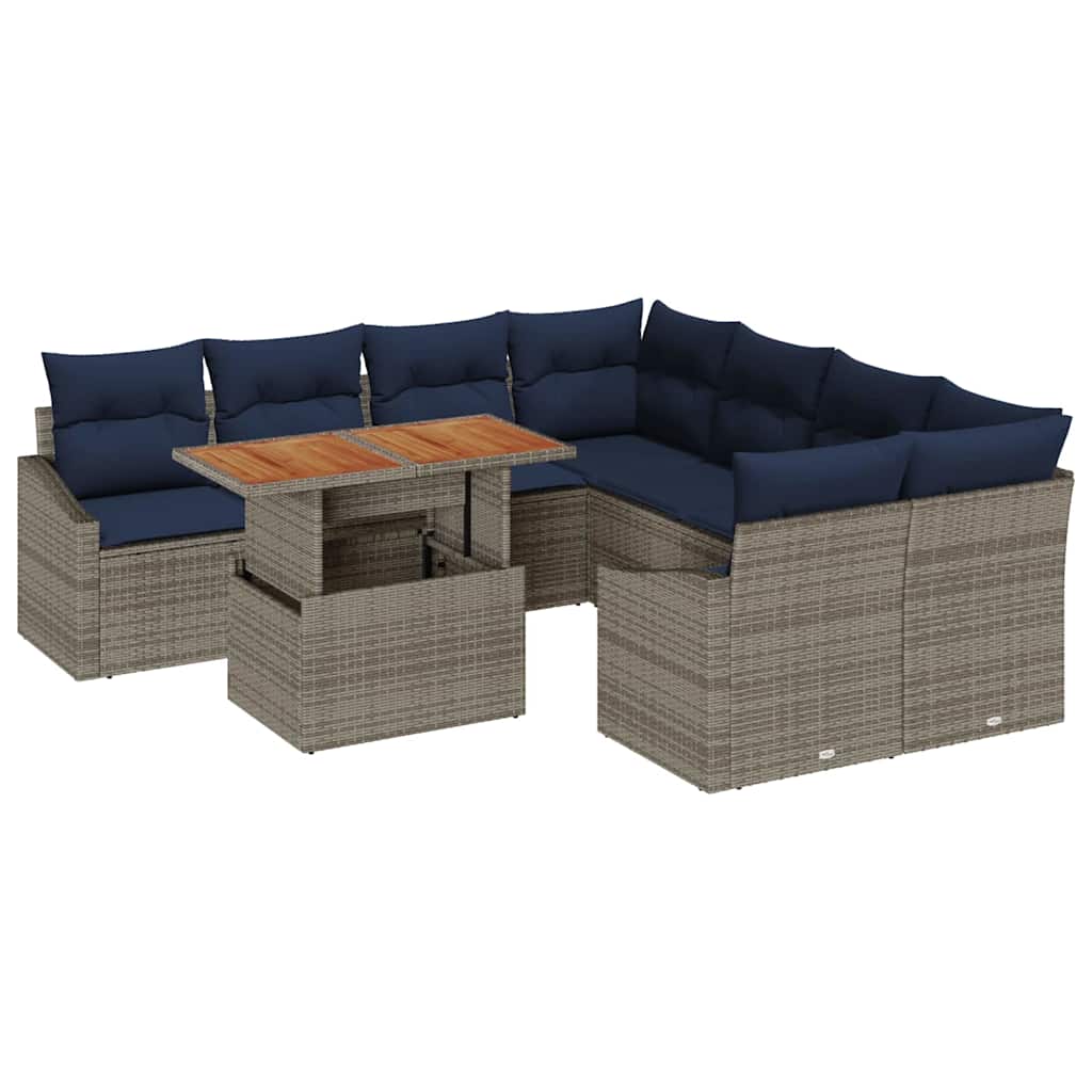 Tuin Sofa Set met opslag 9 pcs Grijs Poly riet