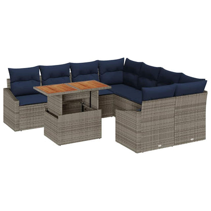 Tuin Sofa Set met opslag 9 pcs Grijs Poly riet