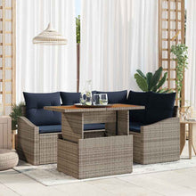 Tuinbankenset met kussen met opslag 5 pcs Grijs poly rattan