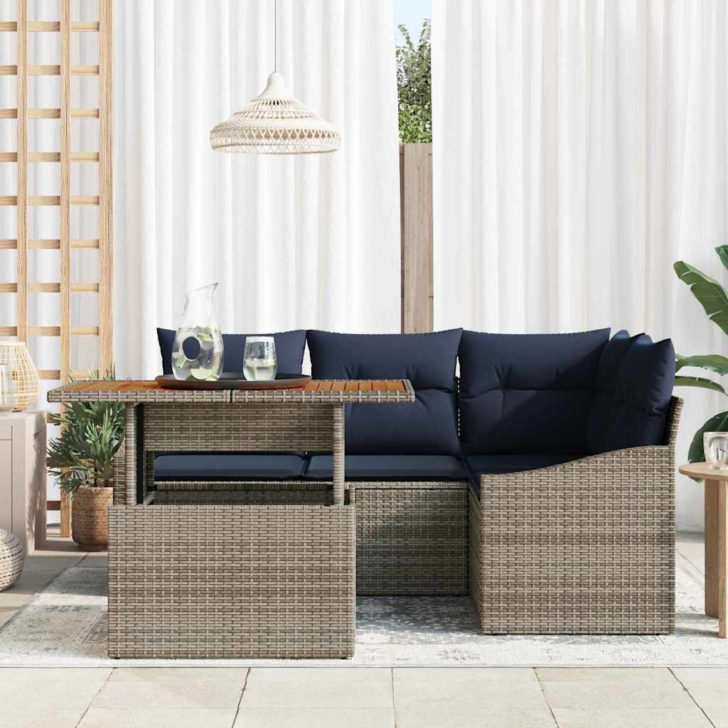 Tuinbankenset met kussen met opslag 5 pcs Grijs poly rattan