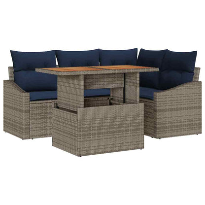 Tuinbankenset met kussen met opslag 5 pcs Grijs poly rattan