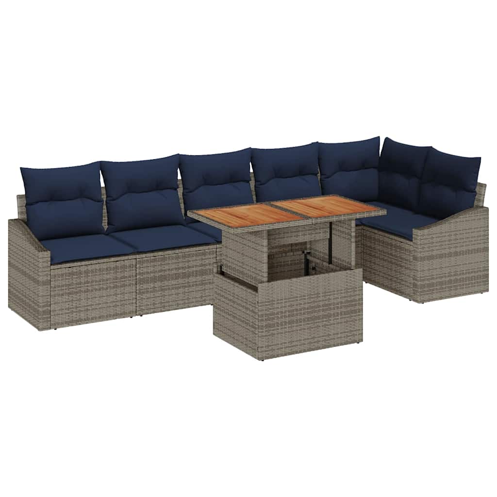 Tuin Sofa Set met opslag 7 pcs Grijs Poly riet