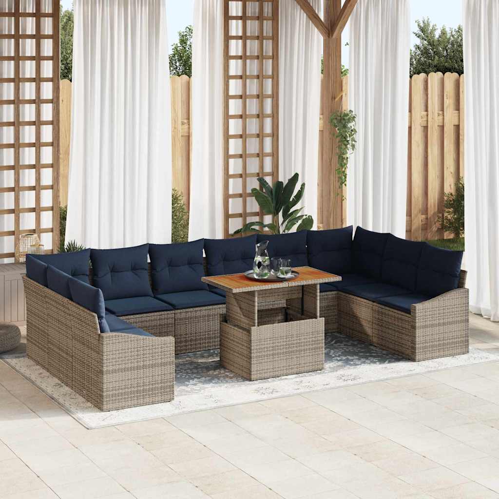 Tuin Sofa Set met opslag 11 pcs Grijs Poly riet