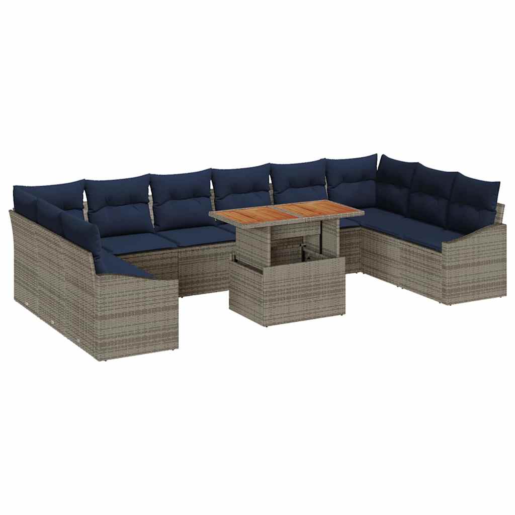Tuin Sofa Set met opslag 11 pcs Grijs Poly riet