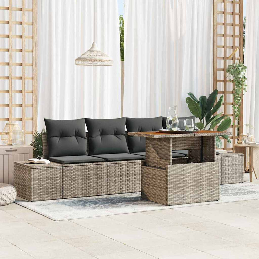 Tuin Sofa Set met opslag 5 pcs Grijs Poly riet