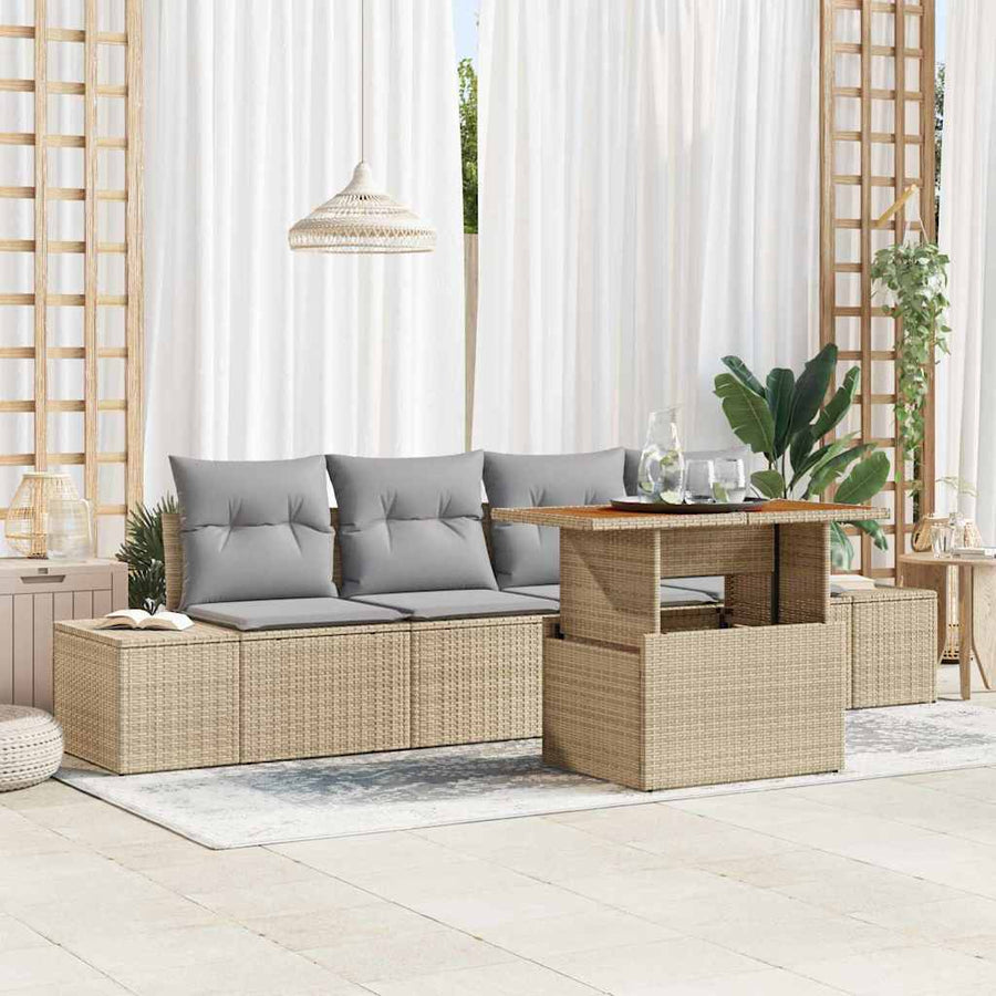 Tuin Sofa Set met opslag 5 pcs Beige Poly riet