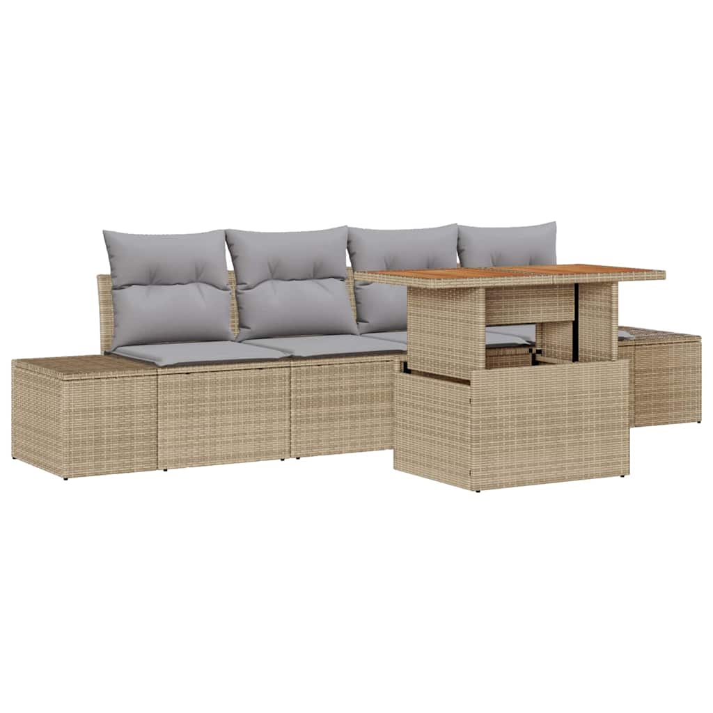 Tuin Sofa Set met opslag 5 pcs Beige Poly riet
