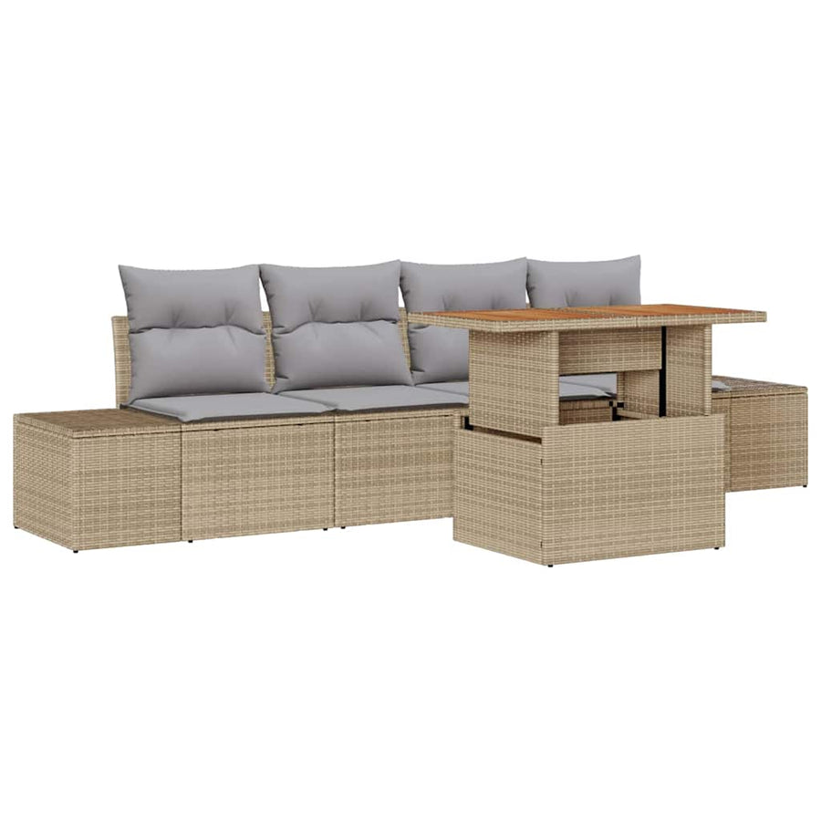 Tuin Sofa Set met opslag 5 pcs Beige Poly riet