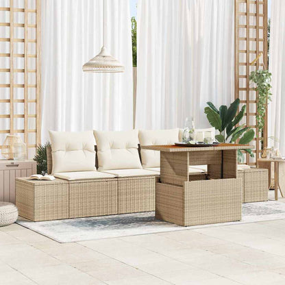 Tuin Sofa Set met opslag 5 pcs Beige Poly riet