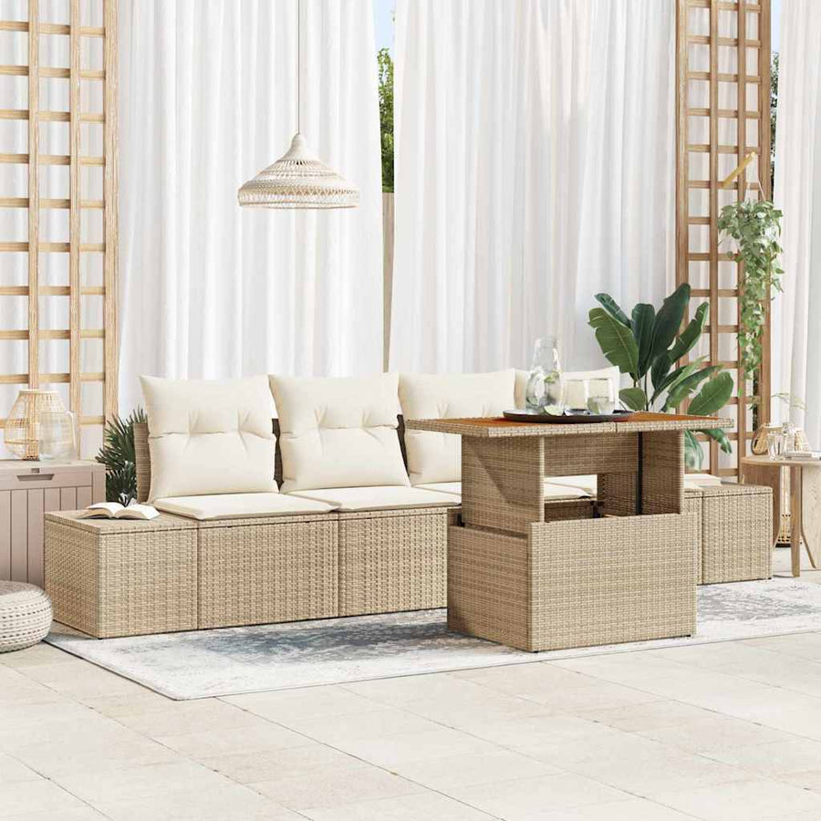 Tuin Sofa Set met opslag 5 pcs Beige Poly riet
