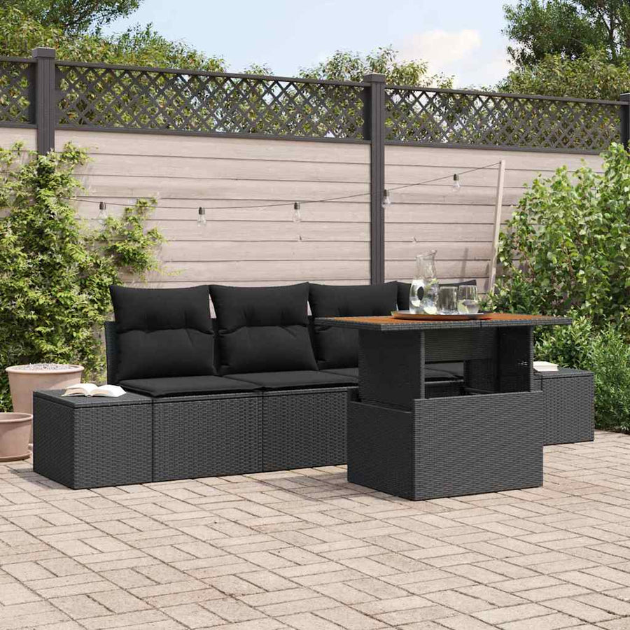 Tuin Sofa Set met opslag 5 pcs Zwart Poly riet