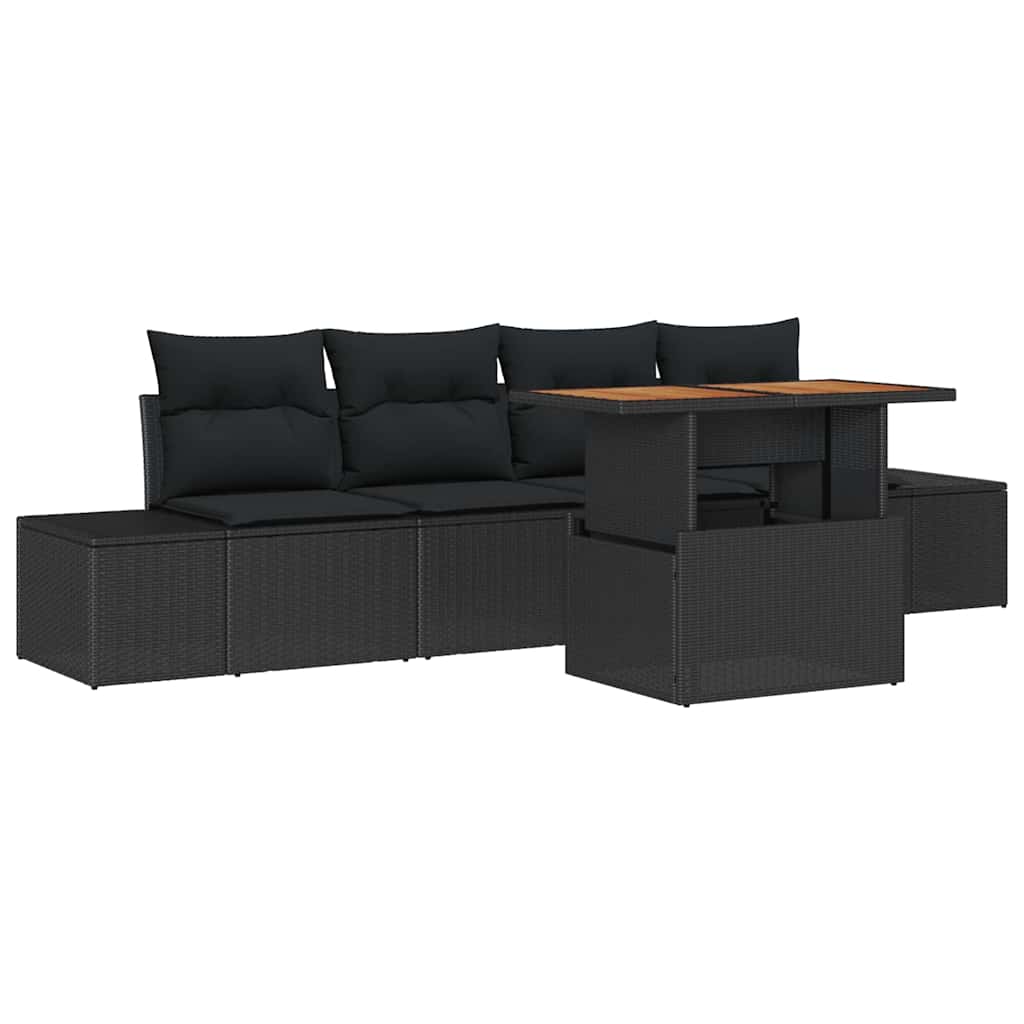 Tuin Sofa Set met opslag 5 pcs Zwart Poly riet