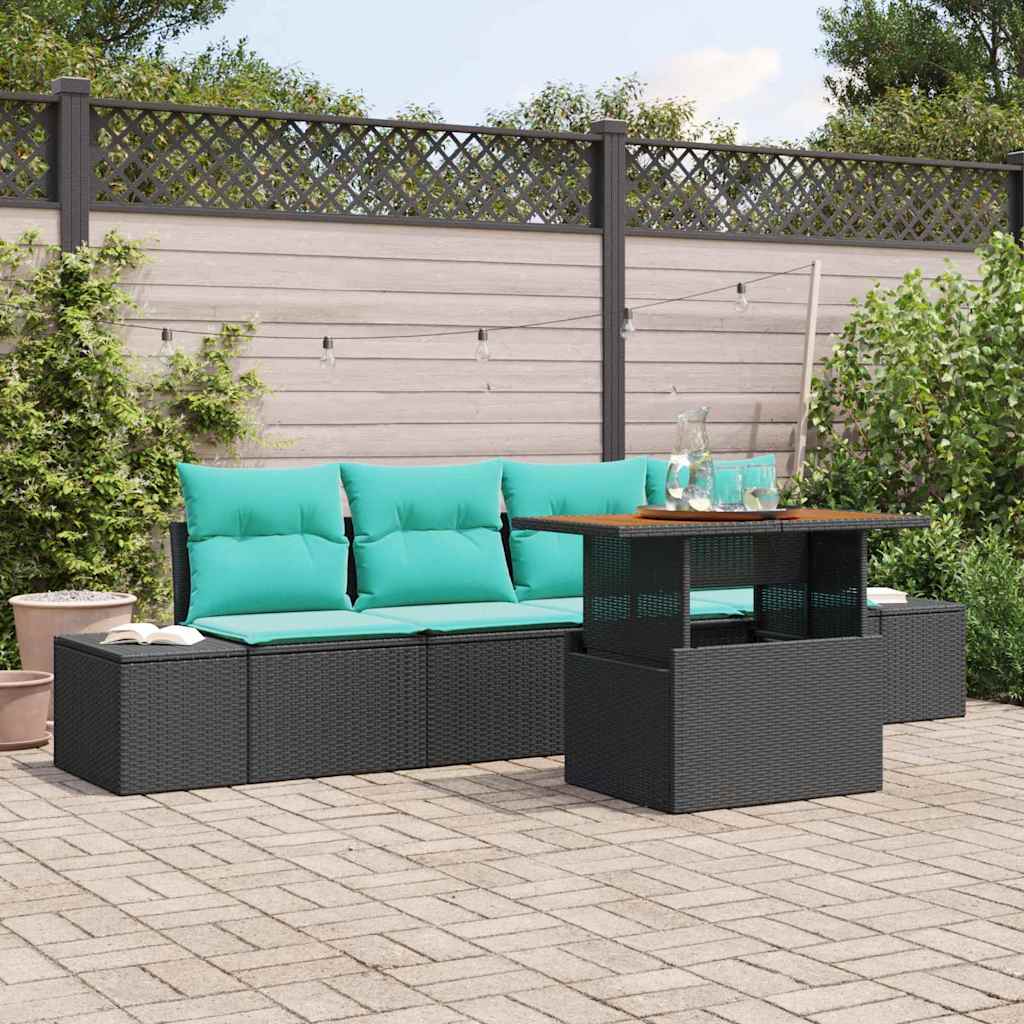 Tuin Sofa Set 5 st Zwart Poly riet