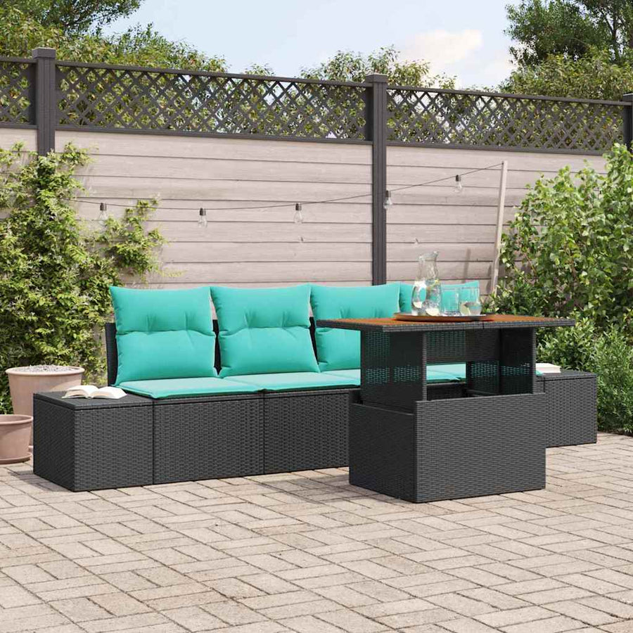 Tuin Sofa Set 5 st Zwart Poly riet