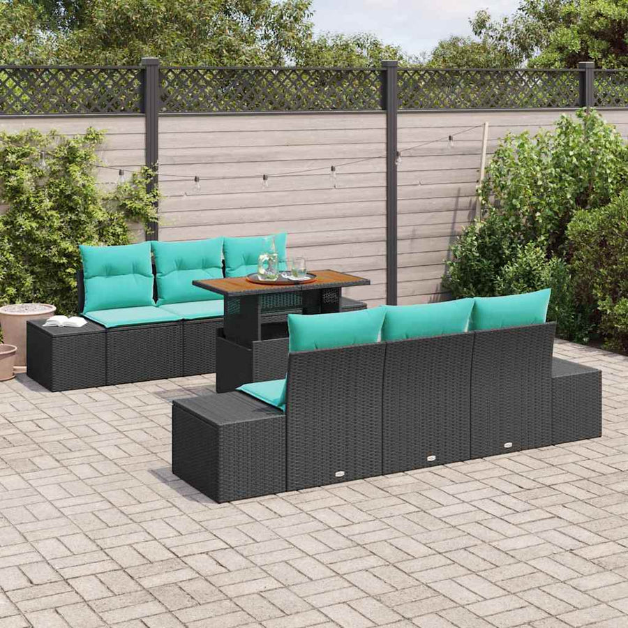 Tuin Sofa Set 7 st Zwart Poly riet