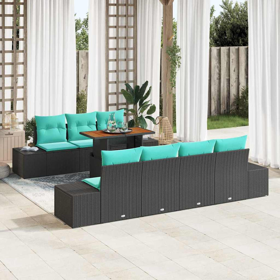 Tuin Sofa Set 8 st Zwart Poly riet