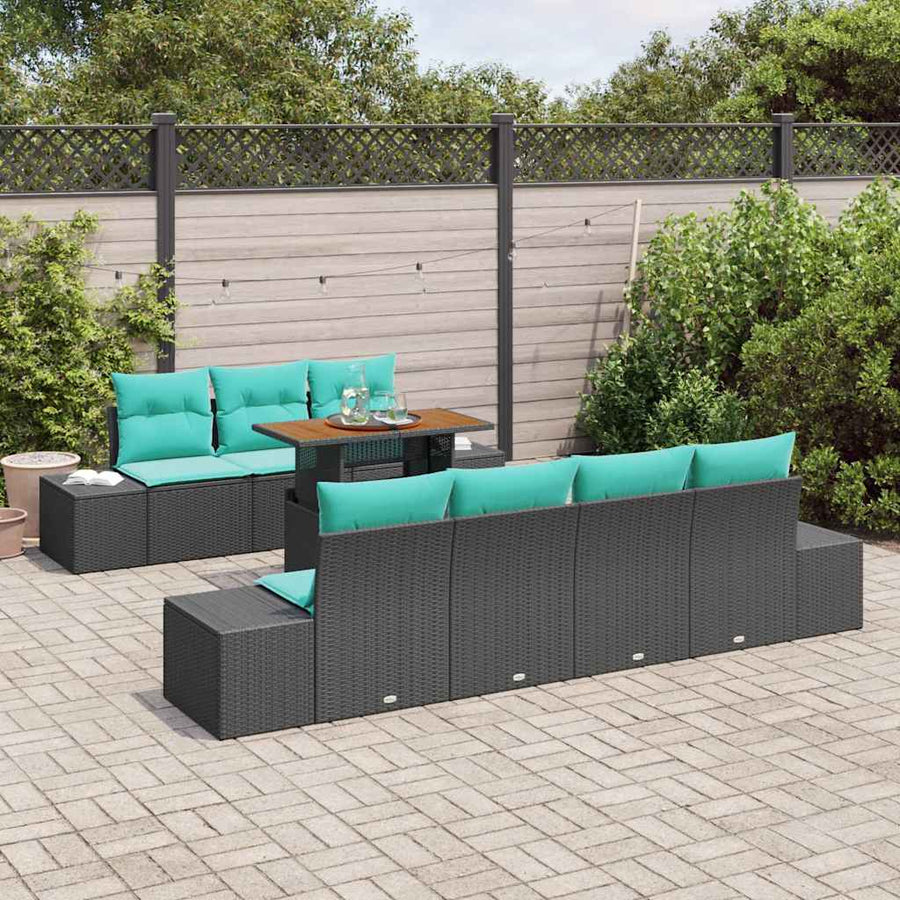 Tuin Sofa Set 8 st Zwart Poly riet
