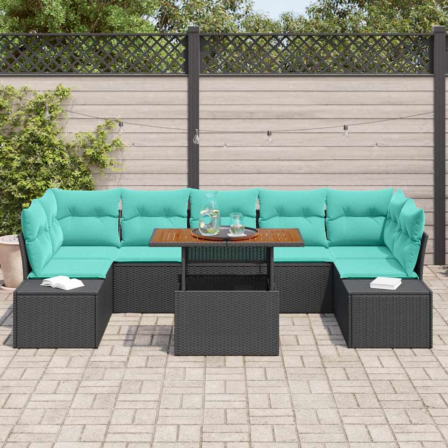 Tuin Sofa Set 8 st Zwart Poly riet